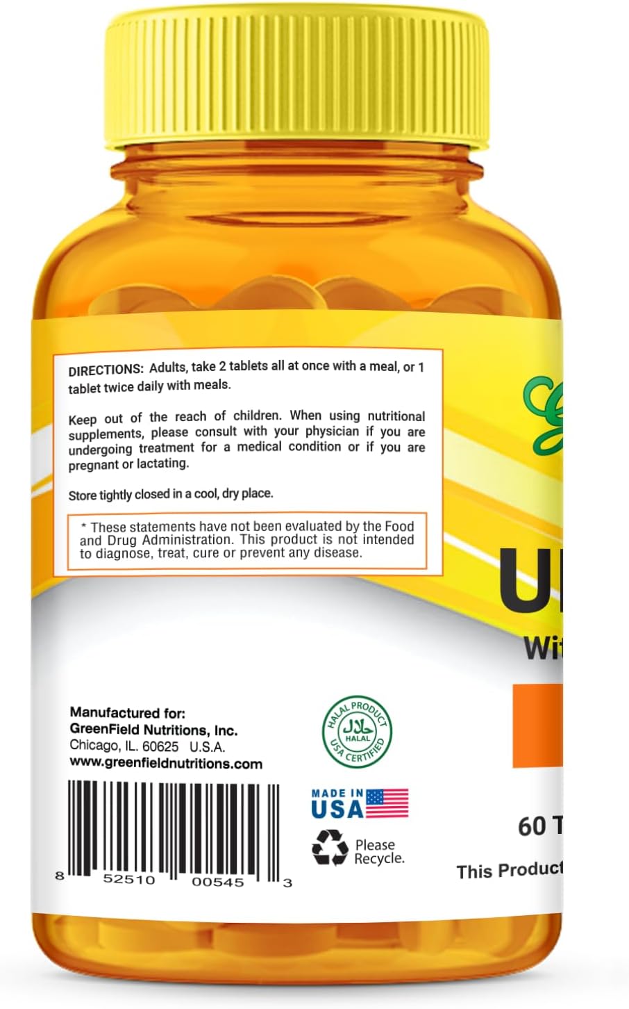 Halal Ultra Joint Vitamins with Glucosamine, Chondroitin, MSM, Turmeric, Collagen, Vitamin C, Manganese - 60 Tablets