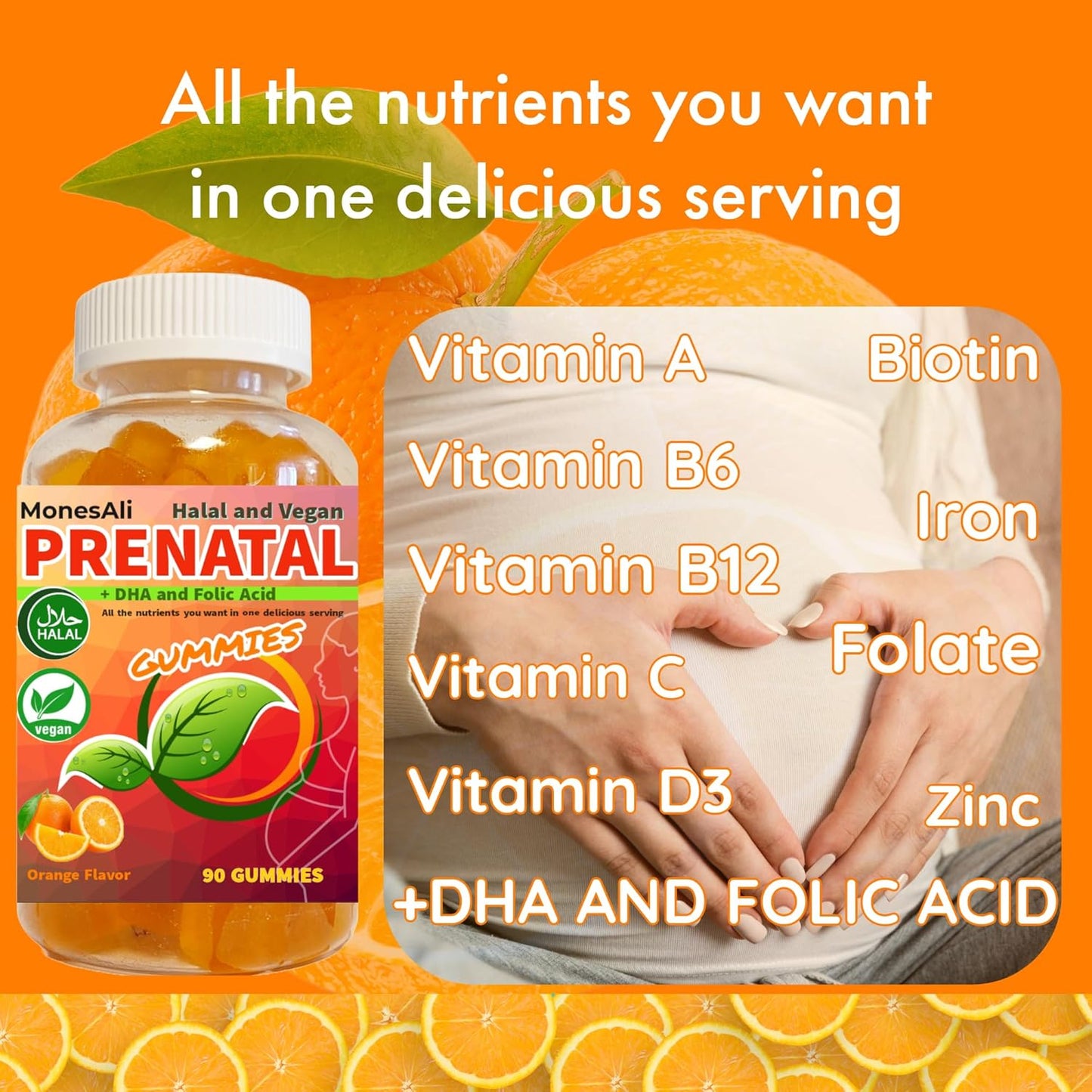 Halal Vegan Prenatal Vitamins Gummies with Iron, DHA, Folate, and Folic Acid - 90 Count