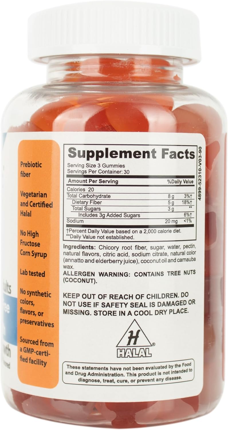 Halal Vegetarian Prebiotic Fiber Gummies for Kids & Adults | Constipation Relief & Digestive Health Support | Gluten-Free Chewable Supplement