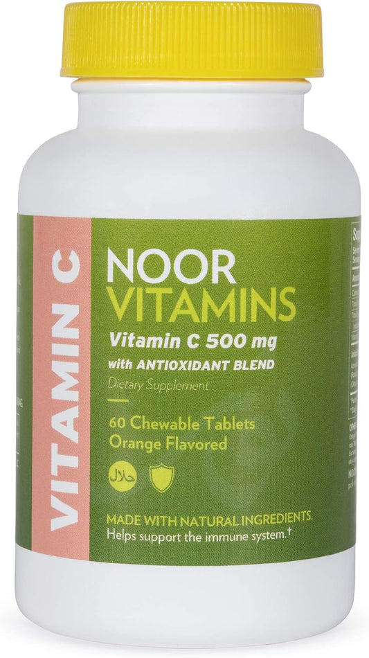 Halal Vitamin C Chewable Tablets with Rose HIPS and Antioxidants - Immune Support - 60 Orange Flavored Tablets - Vegan & Gluten Free - 2 Month Supply