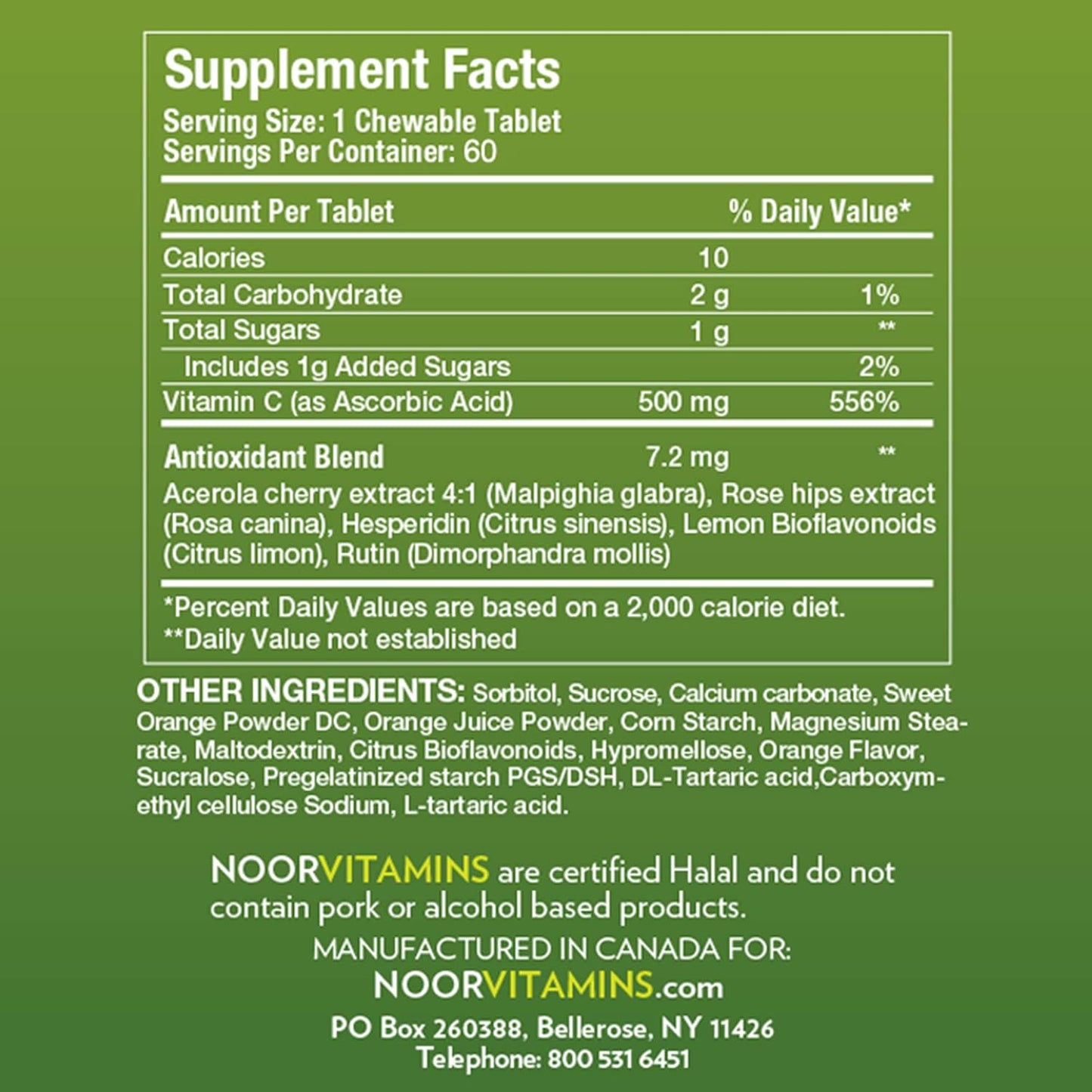 Halal Vitamin C Chewable Tablets with Rose HIPS and Antioxidants - Immune Support - 60 Orange Flavored Tablets - Vegan & Gluten Free - 2 Month Supply