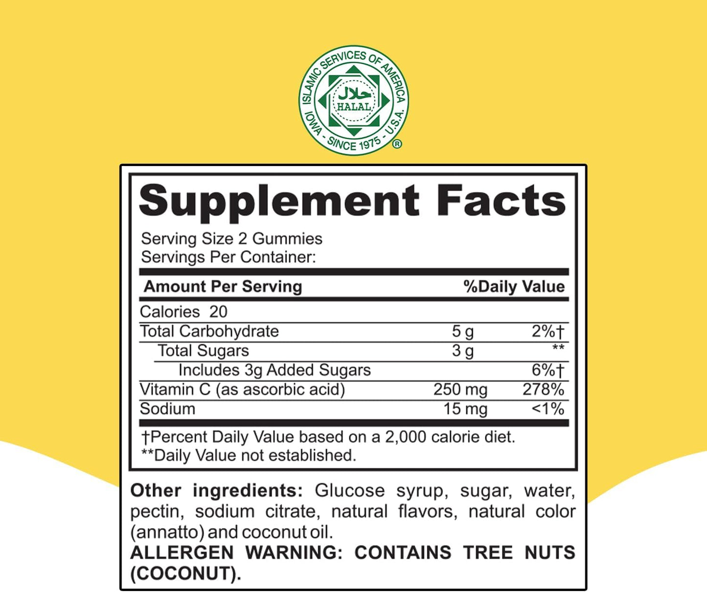 Halal Vitamin C Gummies - Non GMO, Gluten-Free, Gelatin-Free - Immune Support for Adults & Kids - 60 Delicious Halal Gummies