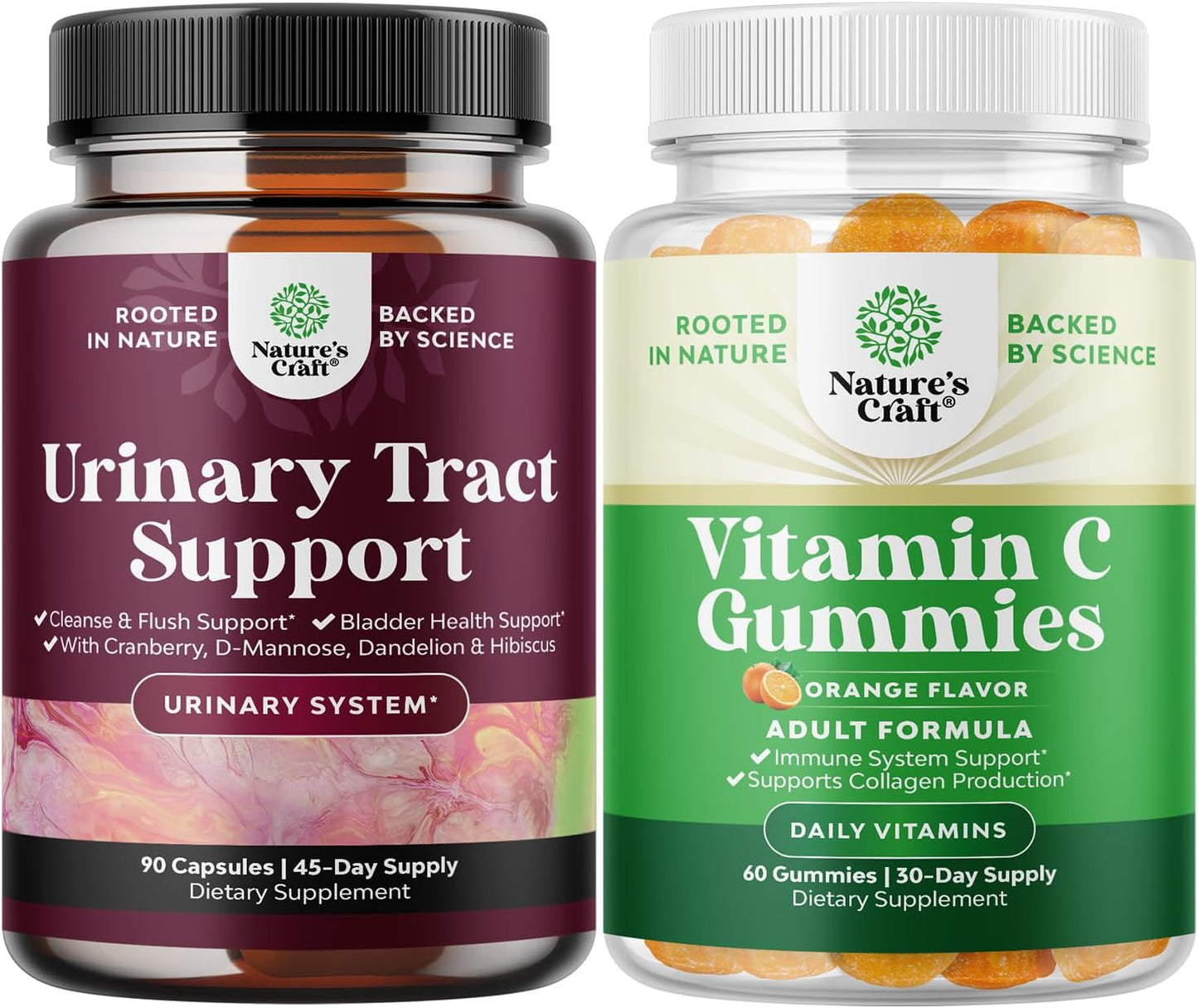Halal Vitamin C Gummies & D-Mannose Capsules Bundle for Women's Urinary Tract Health - Fast-Acting Cranberry Supplement - 90ct