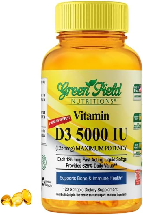 Halal Vitamin D3 5000 IU Softgel - High Potency Halal Vitamins for Immune Bone Health - 120 Unflavored Softgels