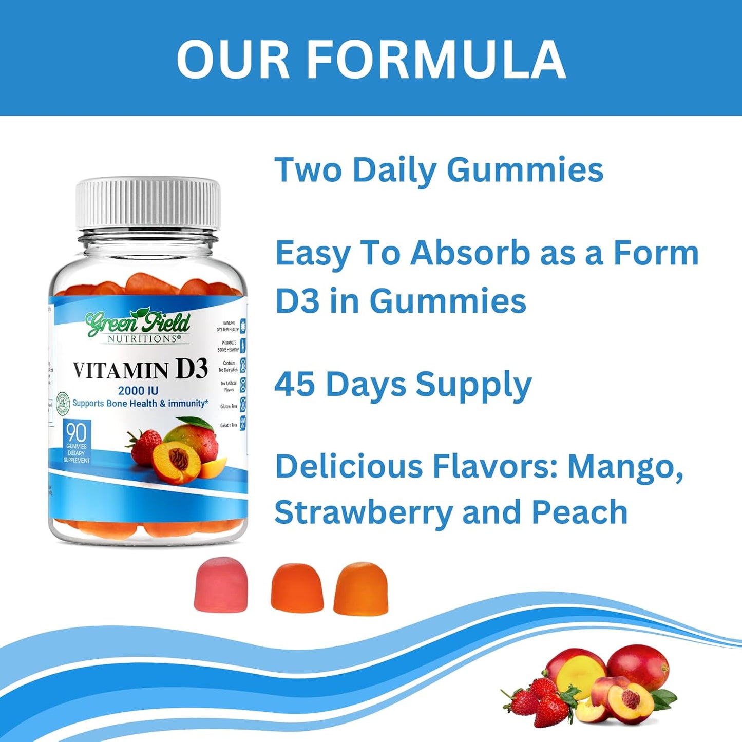 Halal Vitamin D3 Gummies for Adults - 2000 IU (50 mcg), 90 Gummy Halal Vitamins for Bone, Heart & Immune Health