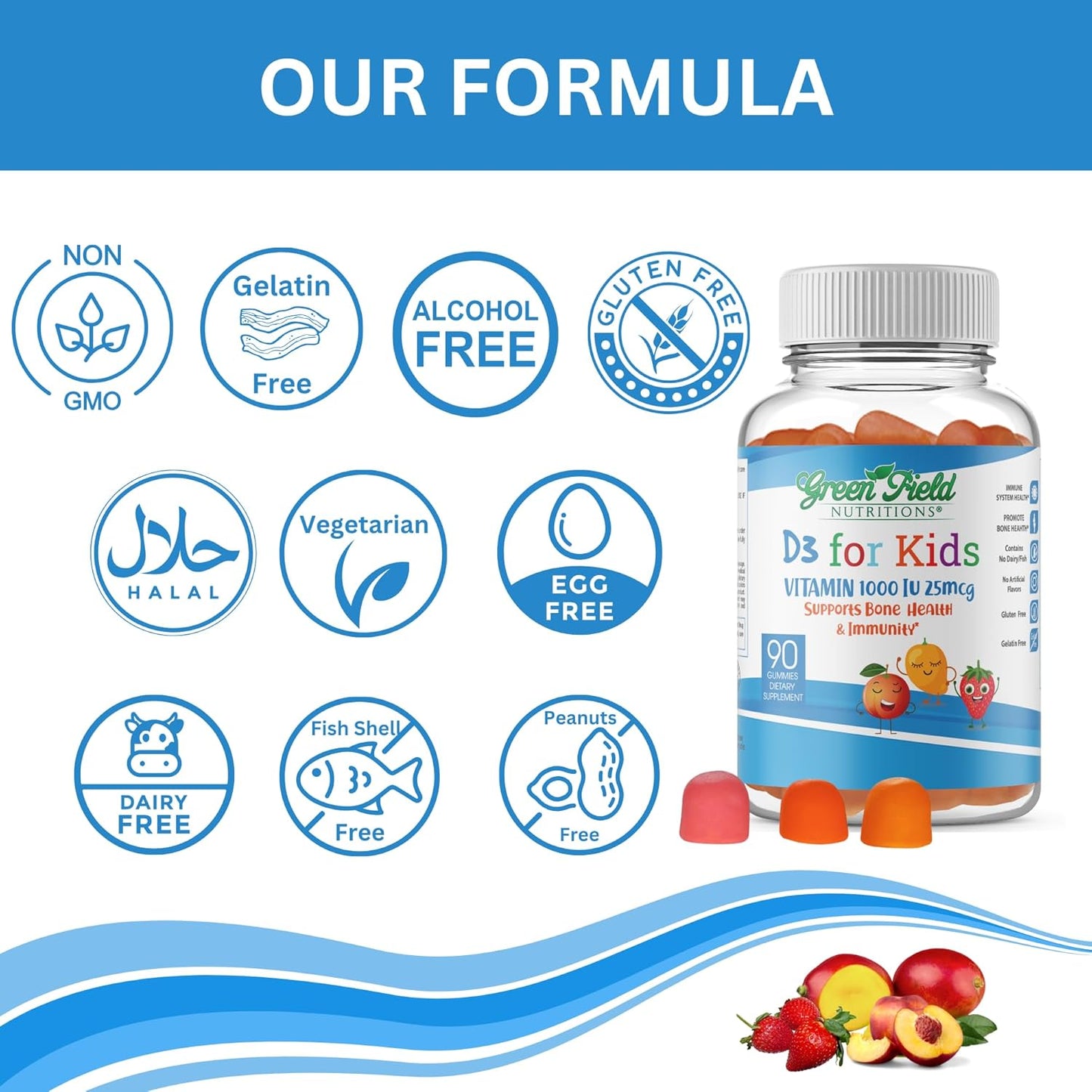 Halal Vitamin D3 Gummies for Kids - 1000 IU, 90 Count, Non-GMO, Gluten-Free, Vegetarian - Supports Bone & Immune Health