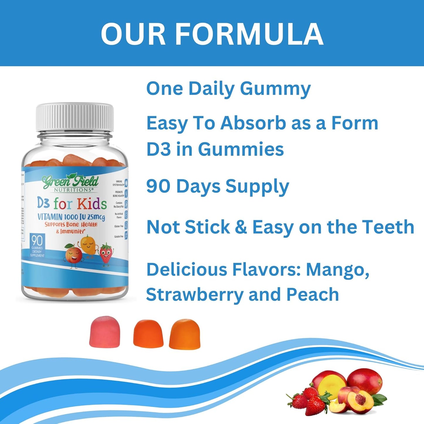 Halal Vitamin D3 Gummies for Kids - 1000 IU, 90 Count, Non-GMO, Gluten-Free, Vegetarian - Supports Bone & Immune Health