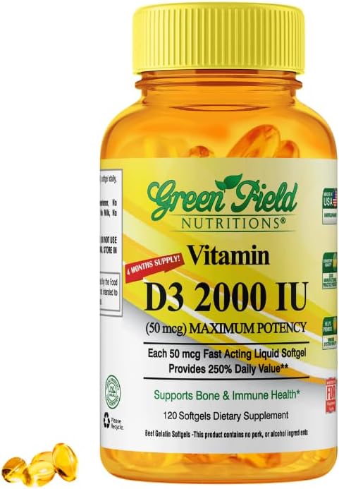Halal Vitamin D3 Softgels - High Potency 2000 IU, 120 Unflavored Mini Softgels, Halal Beef Gelatin, Immune Support