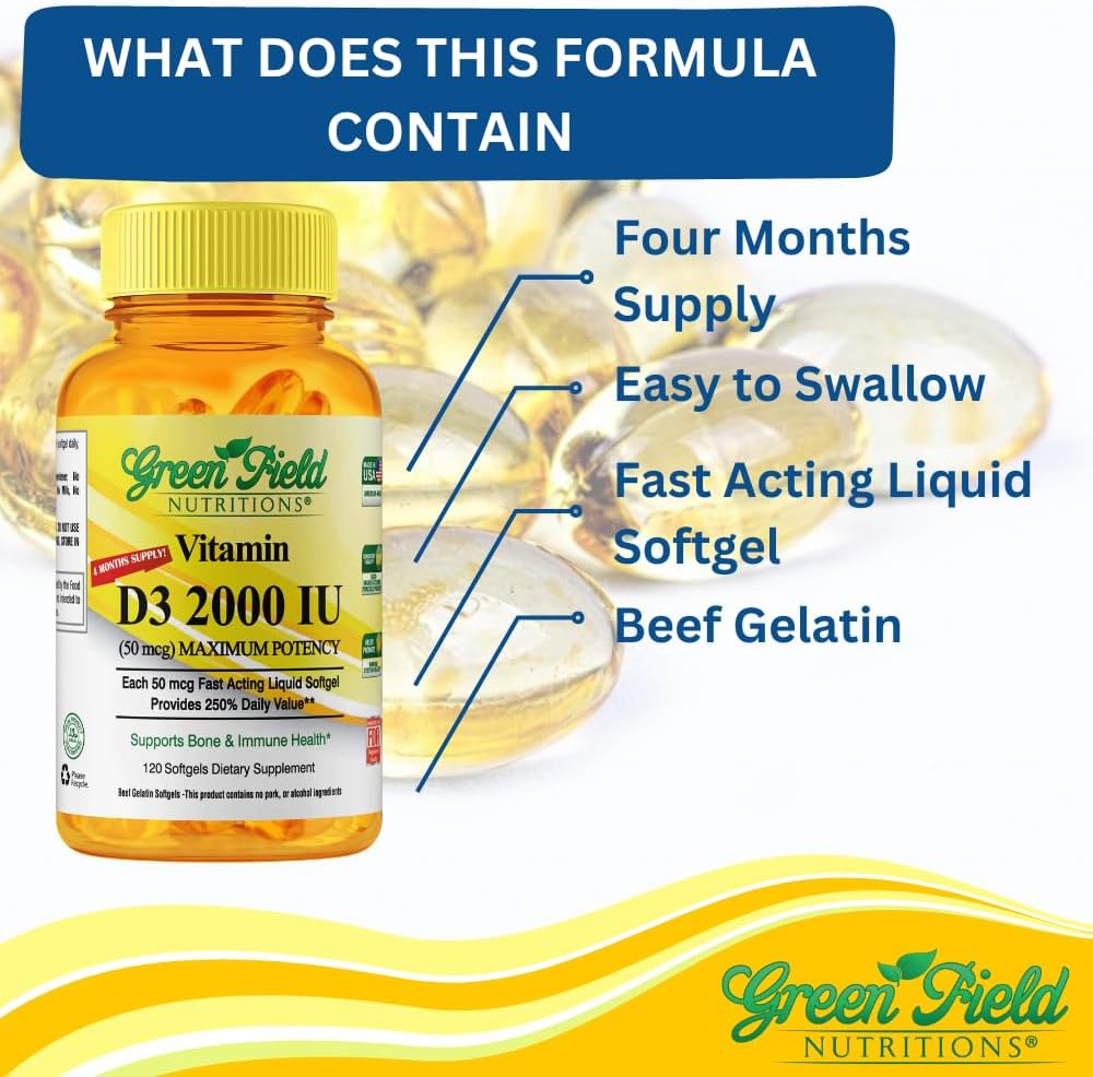 Halal Vitamin D3 Softgels - High Potency 2000 IU, 120 Unflavored Mini Softgels, Halal Beef Gelatin, Immune Support