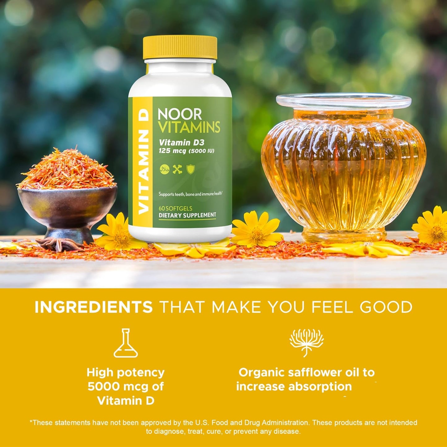 Halal Vitamin D3 Softgels 5000 IU for Bone, Immune & Heart Health - Non-GMO & Gluten Free (60 Count)