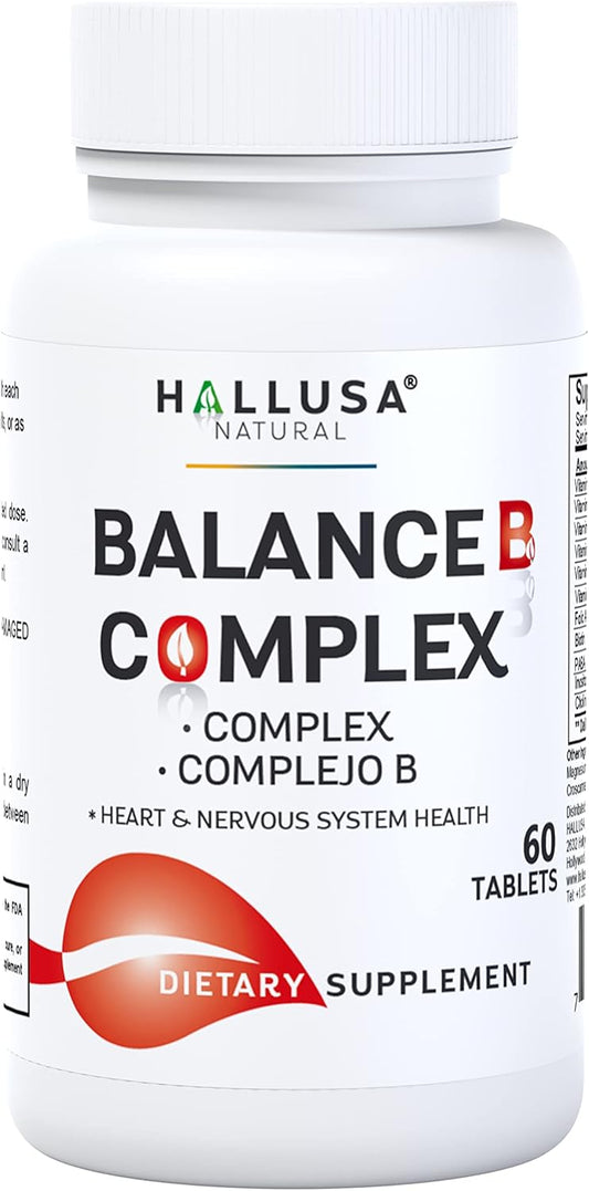 Hallusa Natural Balance Vitamin B Complex Supplement for Energy and Brain Function - Includes Vitamin B2, B3, B5, B6, B12 - 60 Day Supply
