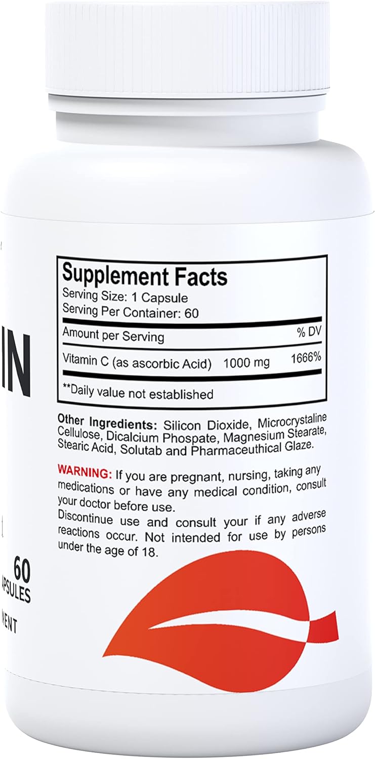 Hallusa Natural Vitamin C – Antioxidant and Immune Support - 60 Capsules – 60 Day Supply
