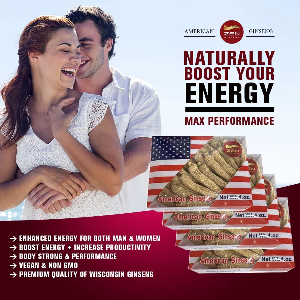 Hand Selected American Ginseng Root Small Tail - 16oz (4 Boxes) - Boosts Immunity, Energy, Stamina - Panax Ginseng - Men & Women