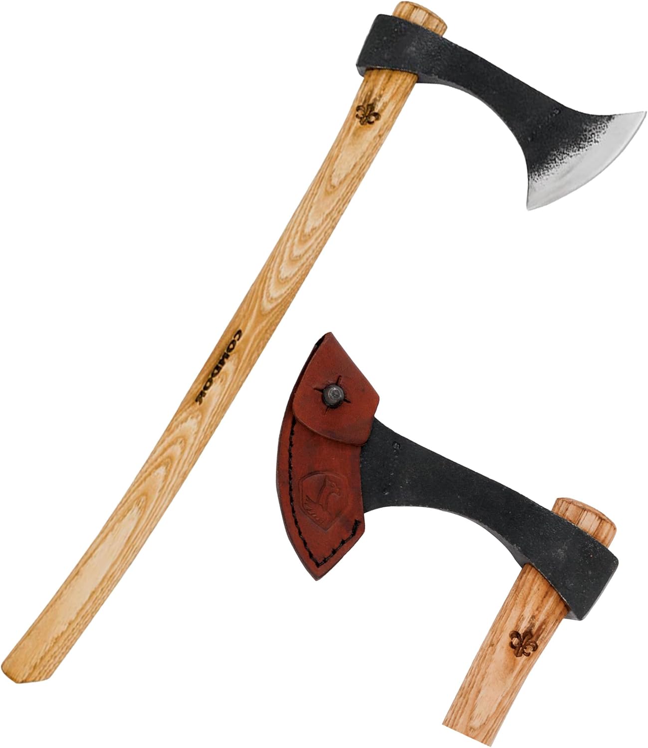 Handcrafted Francisca Throwing Axe with Leather Sheath - 1060 High Carbon Steel - Burnt Hickory Handle - 6.6in Blade