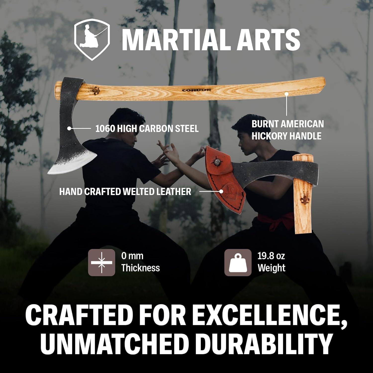 Handcrafted Francisca Throwing Axe with Leather Sheath - 1060 High Carbon Steel - Burnt Hickory Handle - 6.6in Blade