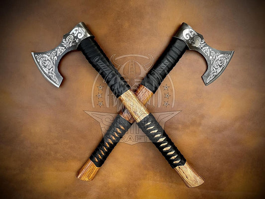 Handcrafted Norse Viking Axe - Premium Camping Hatchet for Berserkers - Unique Throwing Axe for Men - Ideal Woodworking Tool & Gift - Bearded Tomahawk for Axe Enthusiasts (SCA 17)