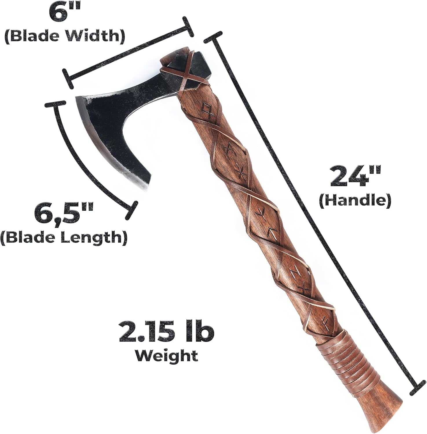 Handcrafted Norse Viking Axe with Carbon Steel Head - 2-Handed Design, Teakwood Shaft, Engraved Runes - Includes Wall Mount Hooks - The Skeggøx