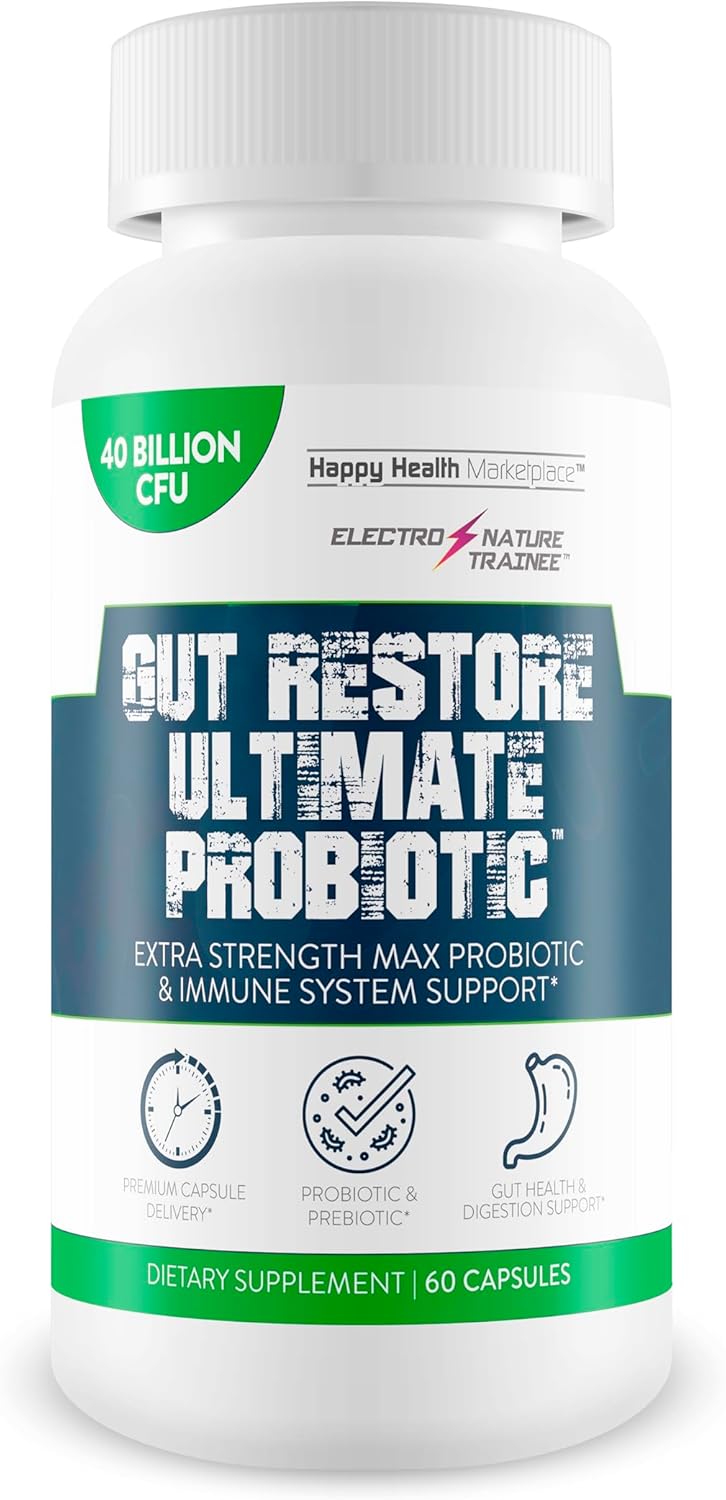 Happy Health Marketplace Gut Restore Ultimate Probiotic - Natural Immune & Blood Health Support for Improved Energy & Mood.