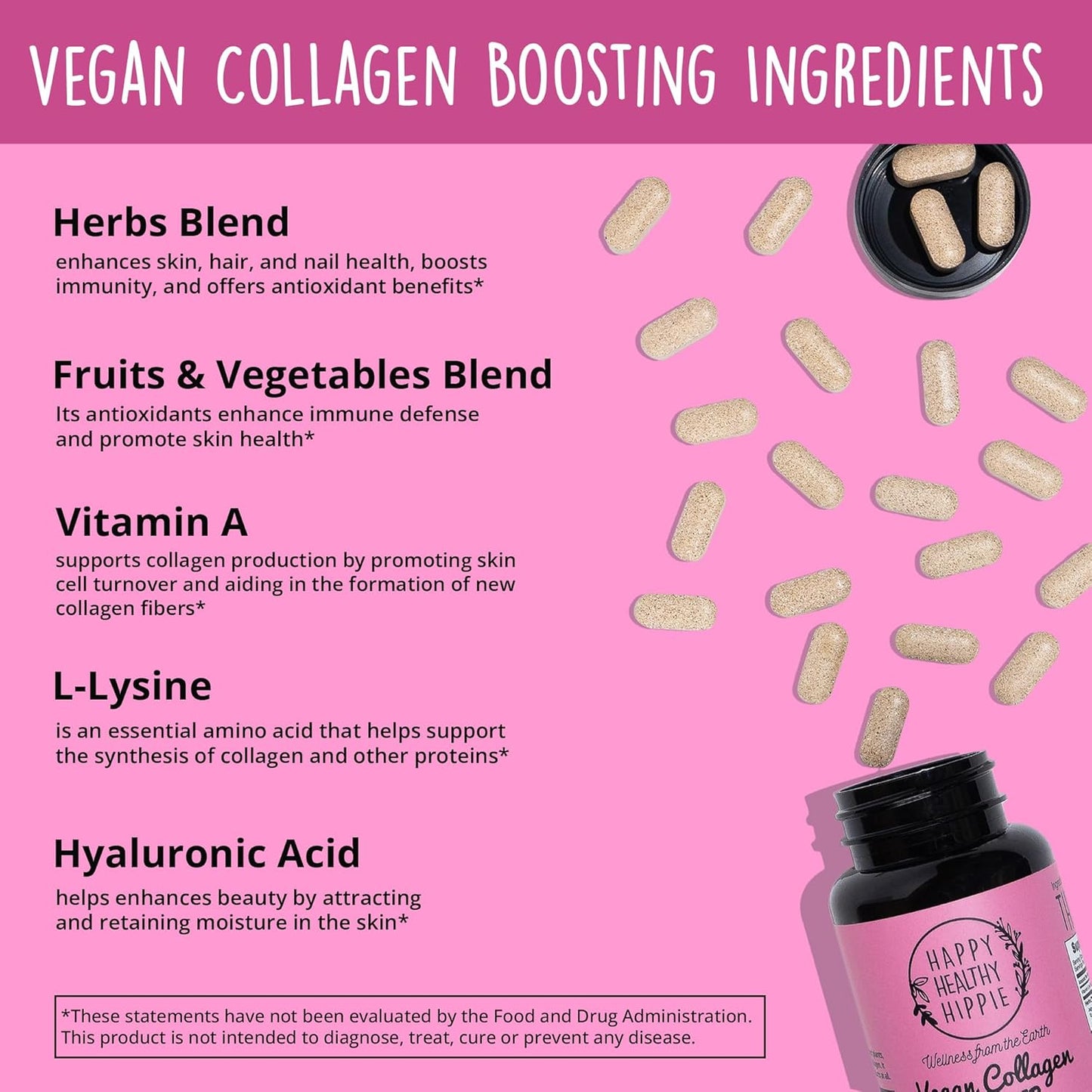 Happy Healthy Hippie Vegan Collagen Builder & Hormone Balance for Women - 180 Count