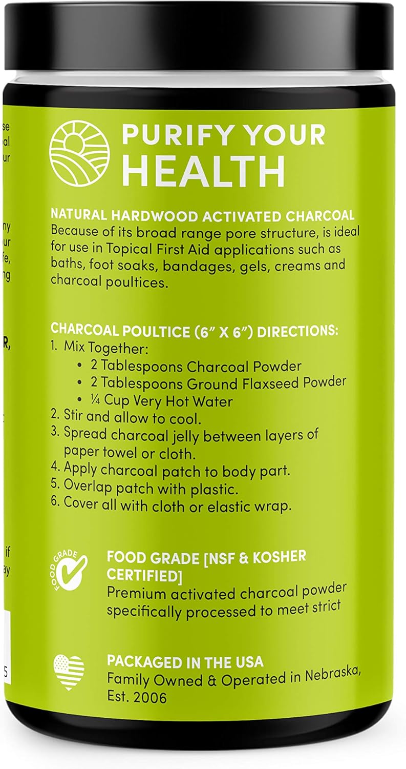 Hardwood Activated Charcoal Powder for Charcoal Poultices, Foot Soaks, Baths - 10oz