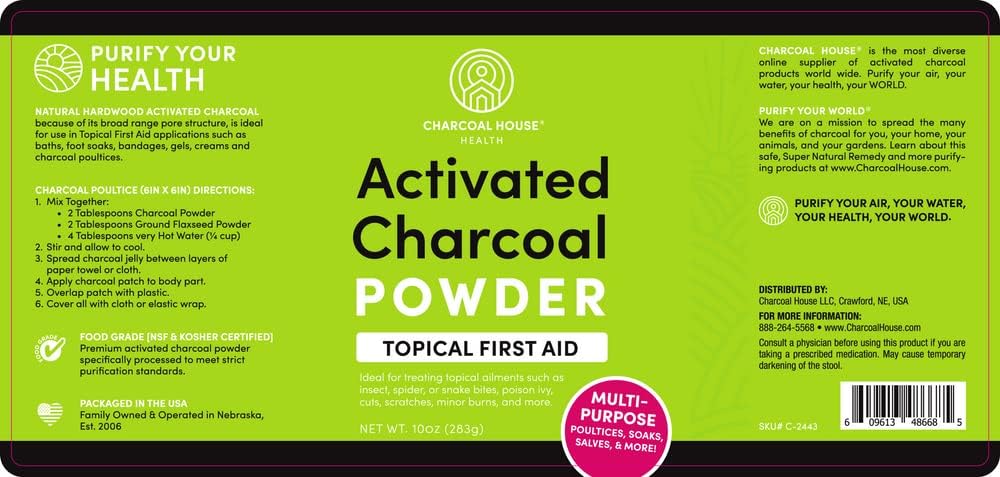 Hardwood Activated Charcoal Powder for Charcoal Poultices, Foot Soaks, Baths - 10oz
