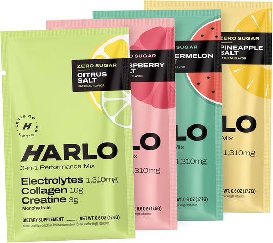 Harlo Electrolyte Drink Mix Sample Pack with Collagen & Creatine - Creatine Monohydrate Powder for Energy - Sugar-Free Energy Drink