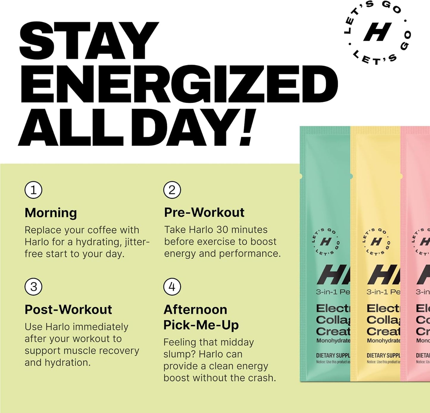 Harlo Electrolyte Drink Mix Sample Pack with Collagen & Creatine - Creatine Monohydrate Powder for Energy - Sugar-Free Energy Drink