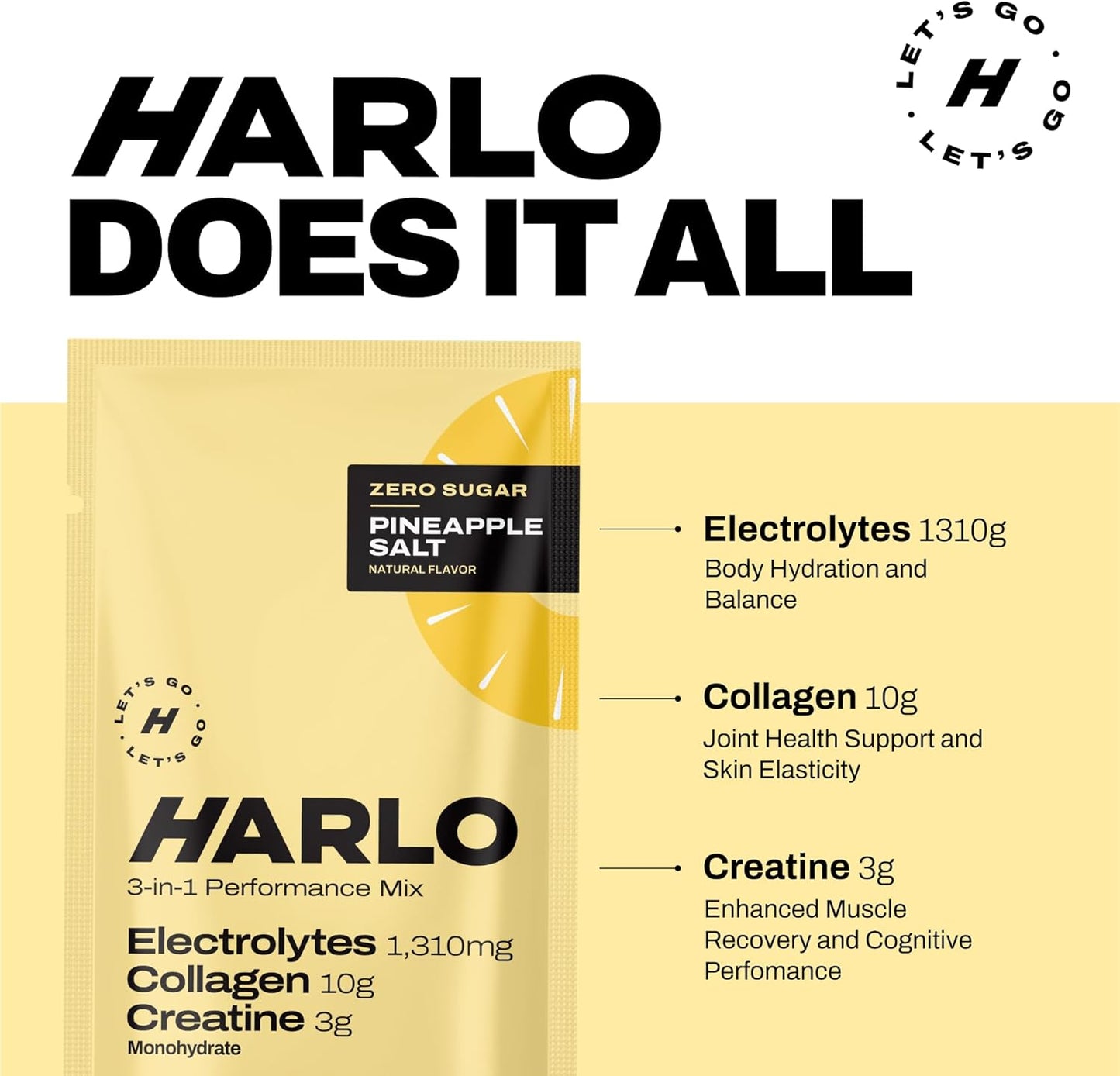 Harlo Electrolyte Drink Mix Sample Pack with Collagen & Creatine - Creatine Monohydrate Powder for Energy - Sugar-Free Energy Drink