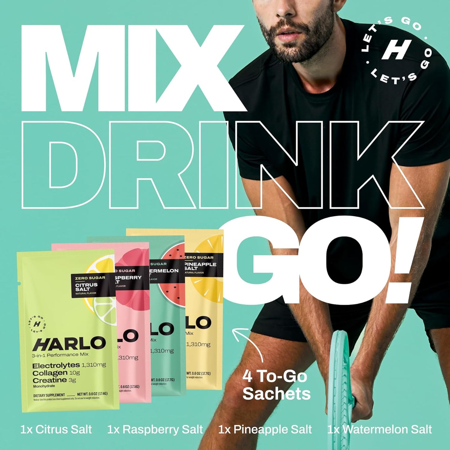 Harlo Electrolyte Drink Mix Sample Pack with Collagen & Creatine - Creatine Monohydrate Powder for Energy - Sugar-Free Energy Drink