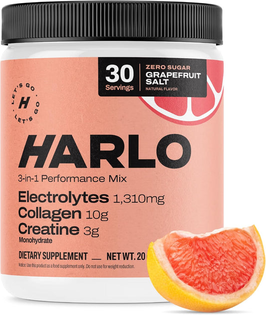 Harlo Grapefruit Salt Electrolyte Drink Mix with Collagen & Creatine - Energy Boost Powder for Pre & Post Workout