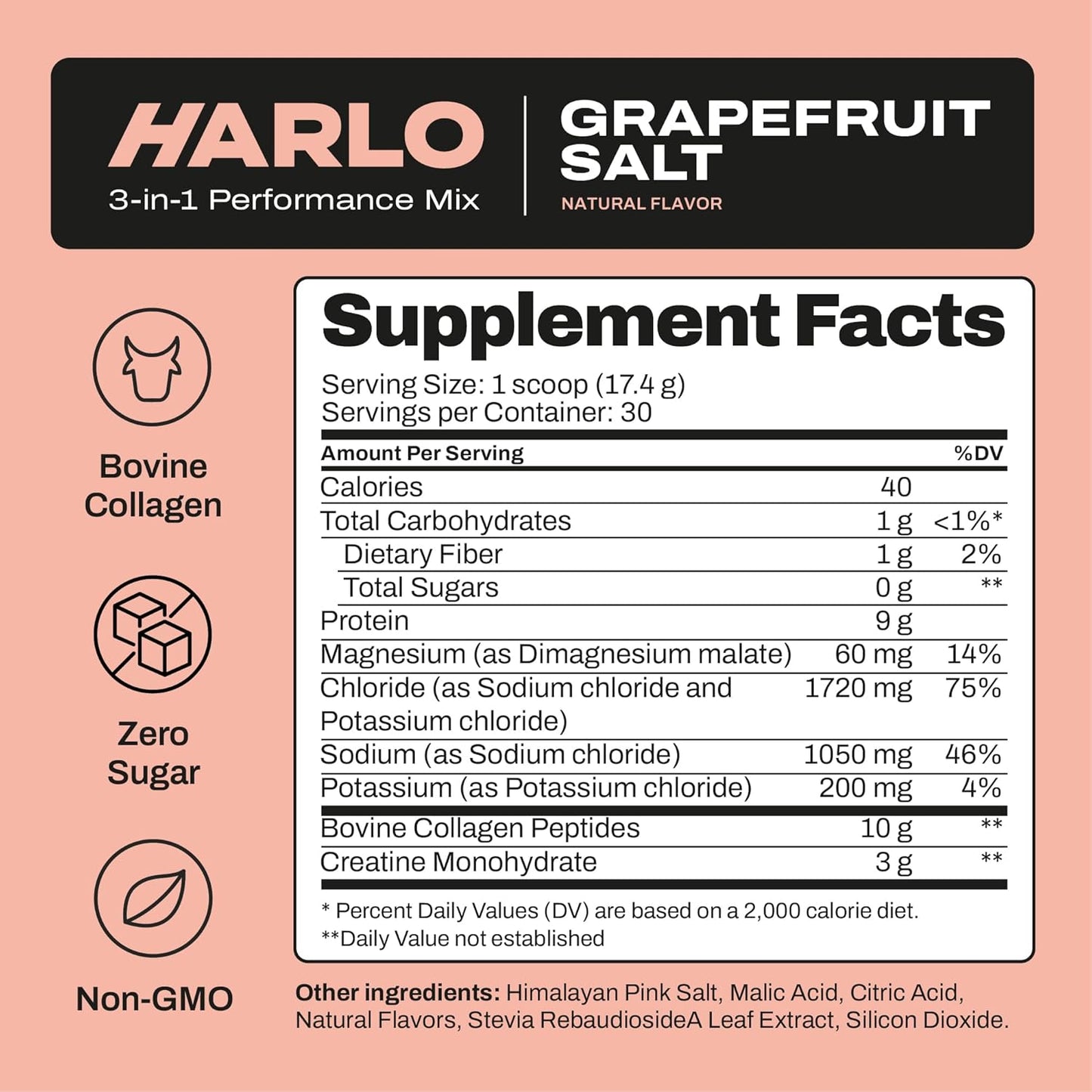 Harlo Grapefruit Salt Electrolyte Drink Mix with Collagen & Creatine - Energy Boost Powder for Pre & Post Workout