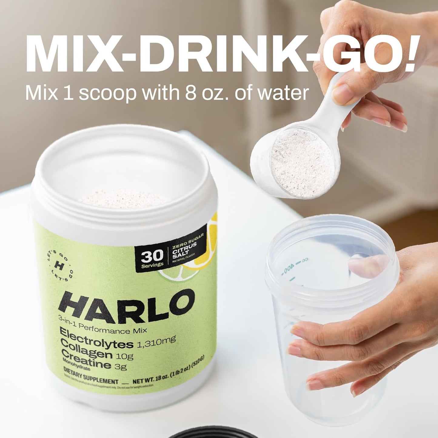 Harlo Grapefruit Salt Electrolyte Drink Mix with Collagen & Creatine - Energy Boost Powder for Pre & Post Workout