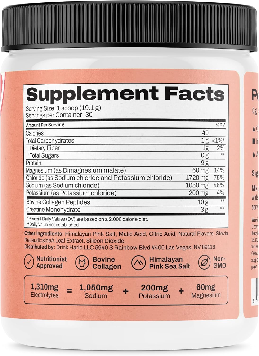 Harlo Grapefruit Salt Electrolyte Drink Mix with Collagen & Creatine - Energy Boost Powder for Pre & Post Workout