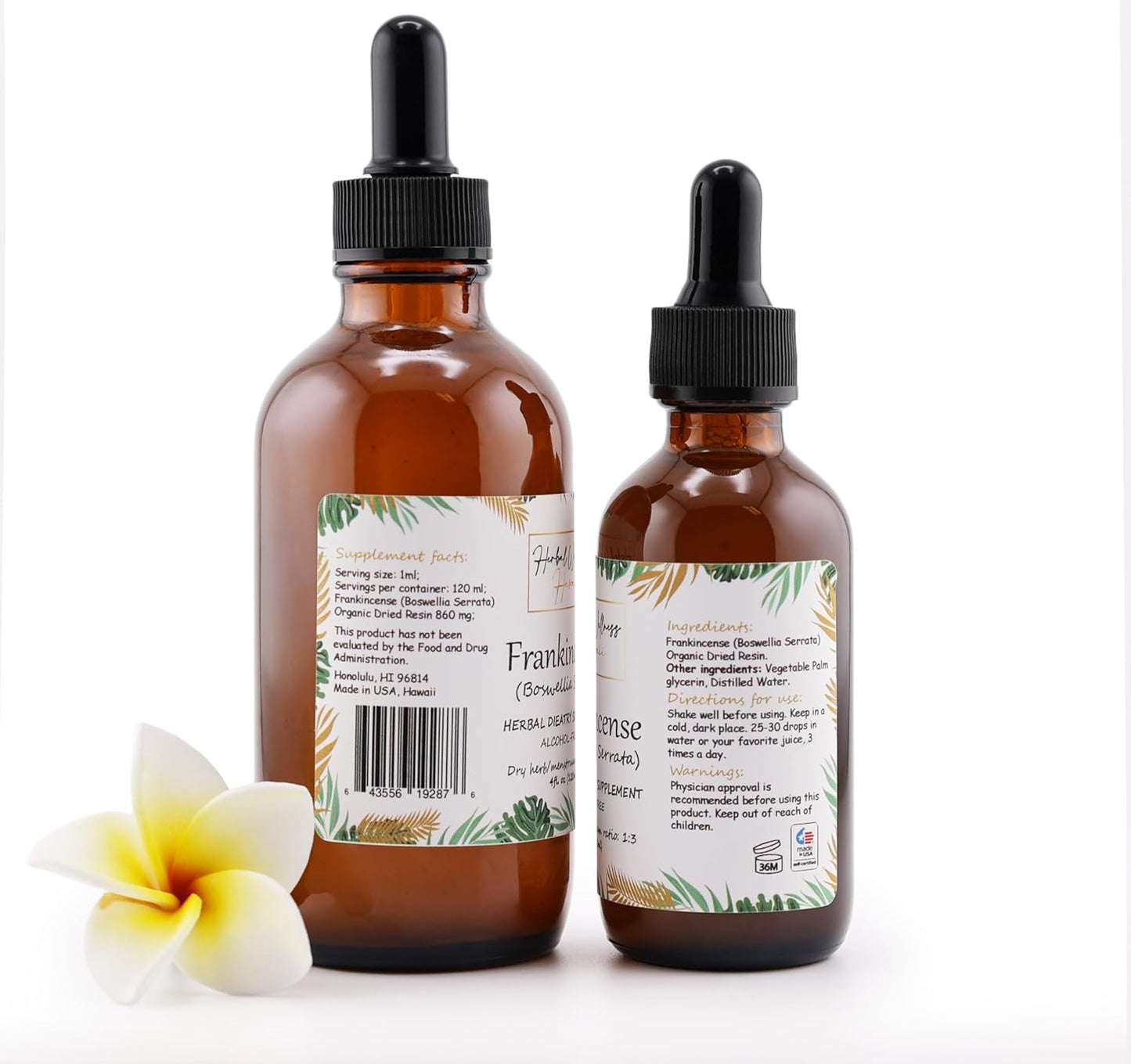 Hawaii Frankincense Liquid Extract - Alcohol-Free Boswellia Serrata Tincture, Herbal Wellness Supplement - 4 Fl.oz
