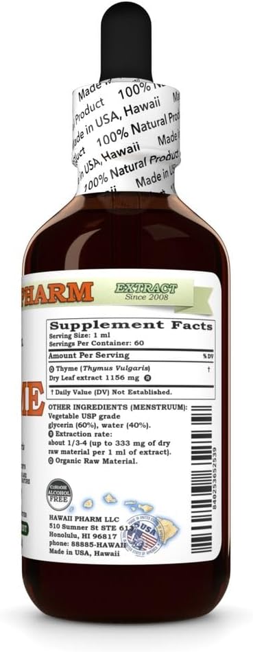 Hawaii Pharm Thyme Glycerite Extract - Antioxidant Support, Respiratory Comfort, Immunity Boost - 2 fl.oz
