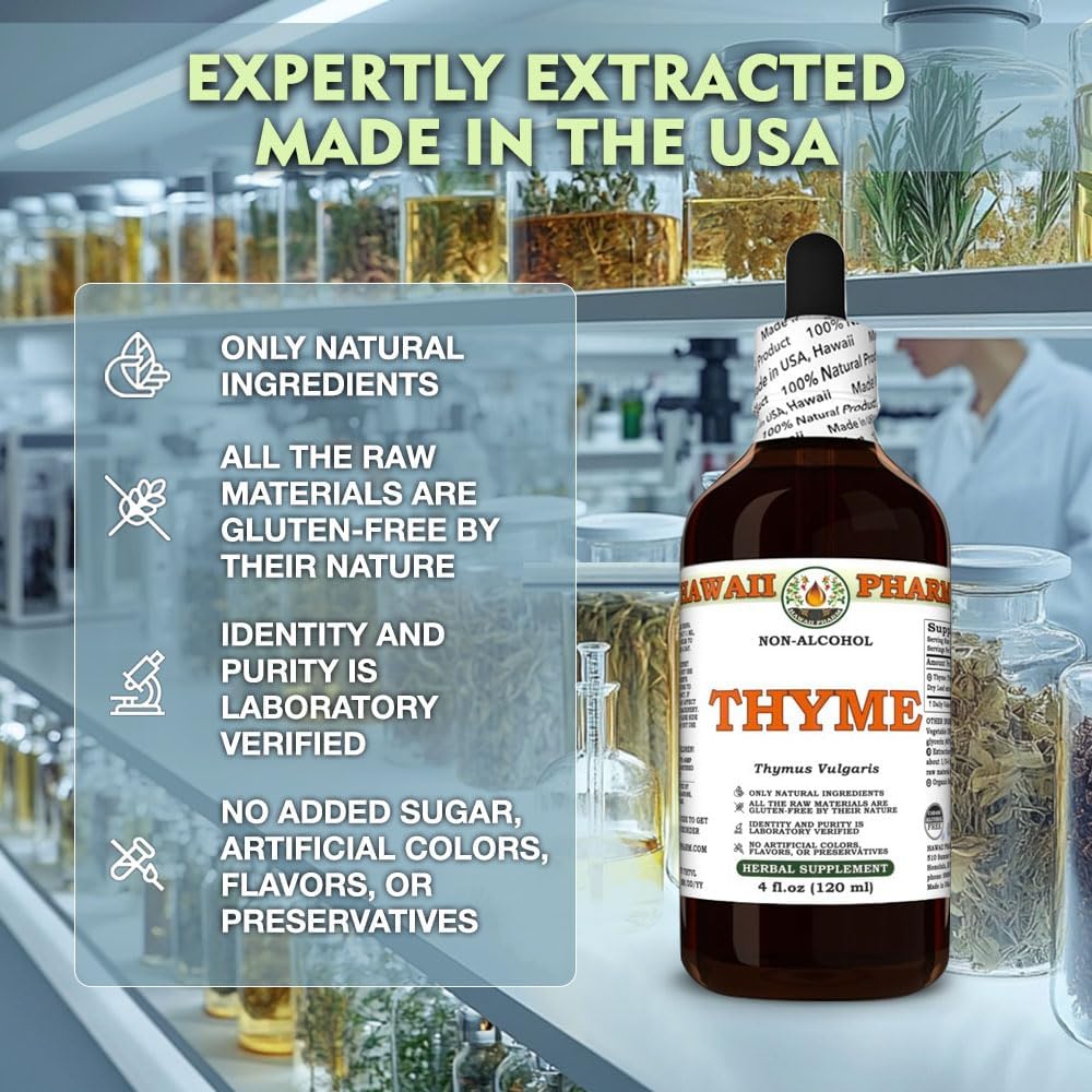 Hawaii Pharm Thyme Glycerite Extract - Antioxidant Support, Respiratory Comfort, Immunity Boost - 2 fl.oz