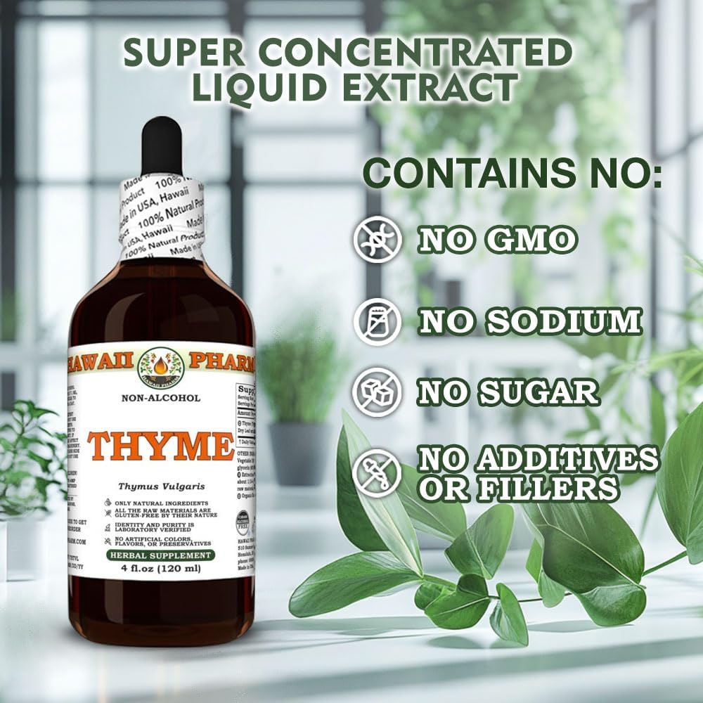 Hawaii Pharm Thyme Glycerite Extract - Antioxidant Support, Respiratory Comfort, Immunity Boost - 2 fl.oz