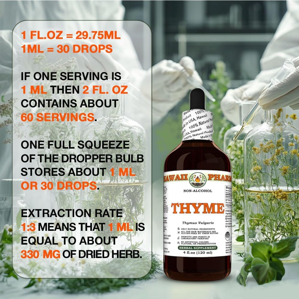 Hawaii Pharm Thyme Glycerite Extract - Antioxidant Support, Respiratory Comfort, Immunity Boost - 2 fl.oz