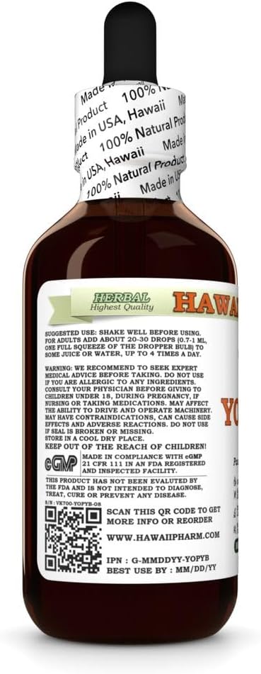 Hawaii Pharm Yohimbe Dry Bark Glycerite - All Natural Alcohol-Free Liquid Extract - 2 fl.oz - Vegan - Lab Tested - Made in Hawaii