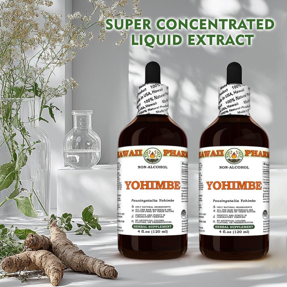 Hawaii Pharm Yohimbe Dry Bark Glycerite - All Natural Alcohol-Free Liquid Extract - 2 fl.oz - Vegan - Lab Tested - Made in Hawaii