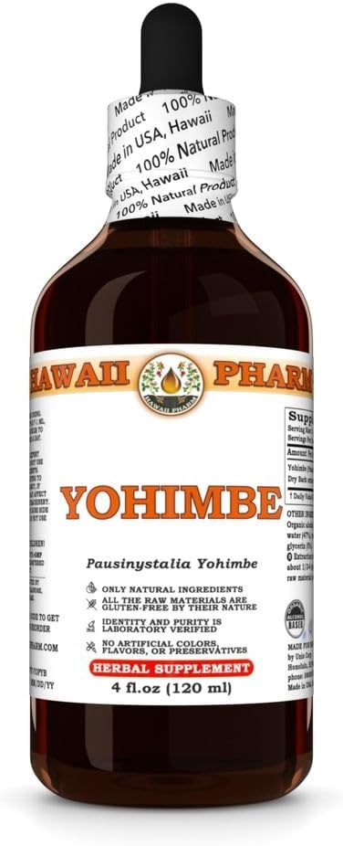 Hawaii Pharm Yohimbe Dry Bark Tincture - All Natural Vegan Extract from Hawaii - 4 fl.oz