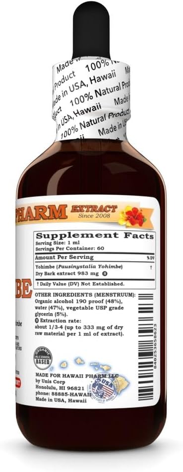 Hawaii Pharm Yohimbe Dry Bark Tincture - All Natural Vegan Extract from Hawaii - 2 fl. oz