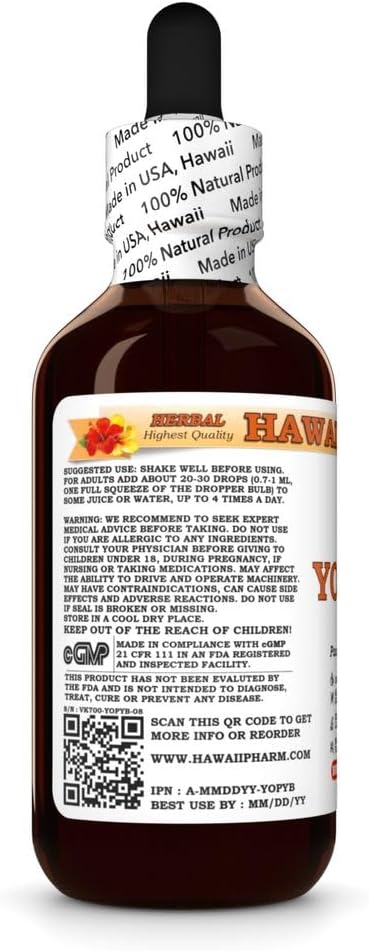 Hawaii Pharm Yohimbe Dry Bark Tincture - All Natural Vegan Extract from Hawaii - 2 fl. oz