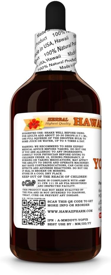 Hawaii Pharm Yohimbe Dry Bark Tincture - All Natural Vegan Extract from Hawaii - 4 fl.oz