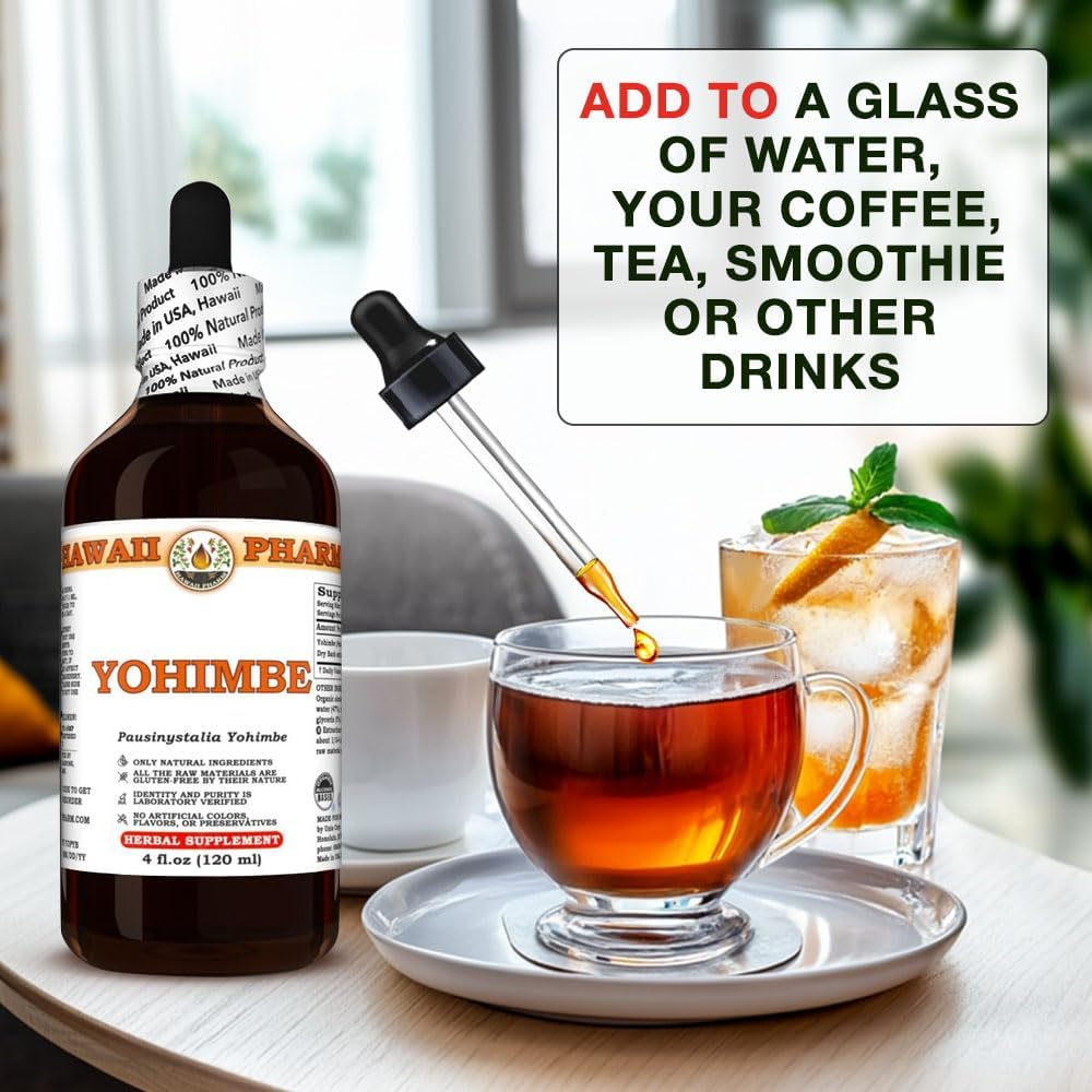 Hawaii Pharm Yohimbe Dry Bark Tincture - All Natural Vegan Extract from Hawaii - 4 fl.oz