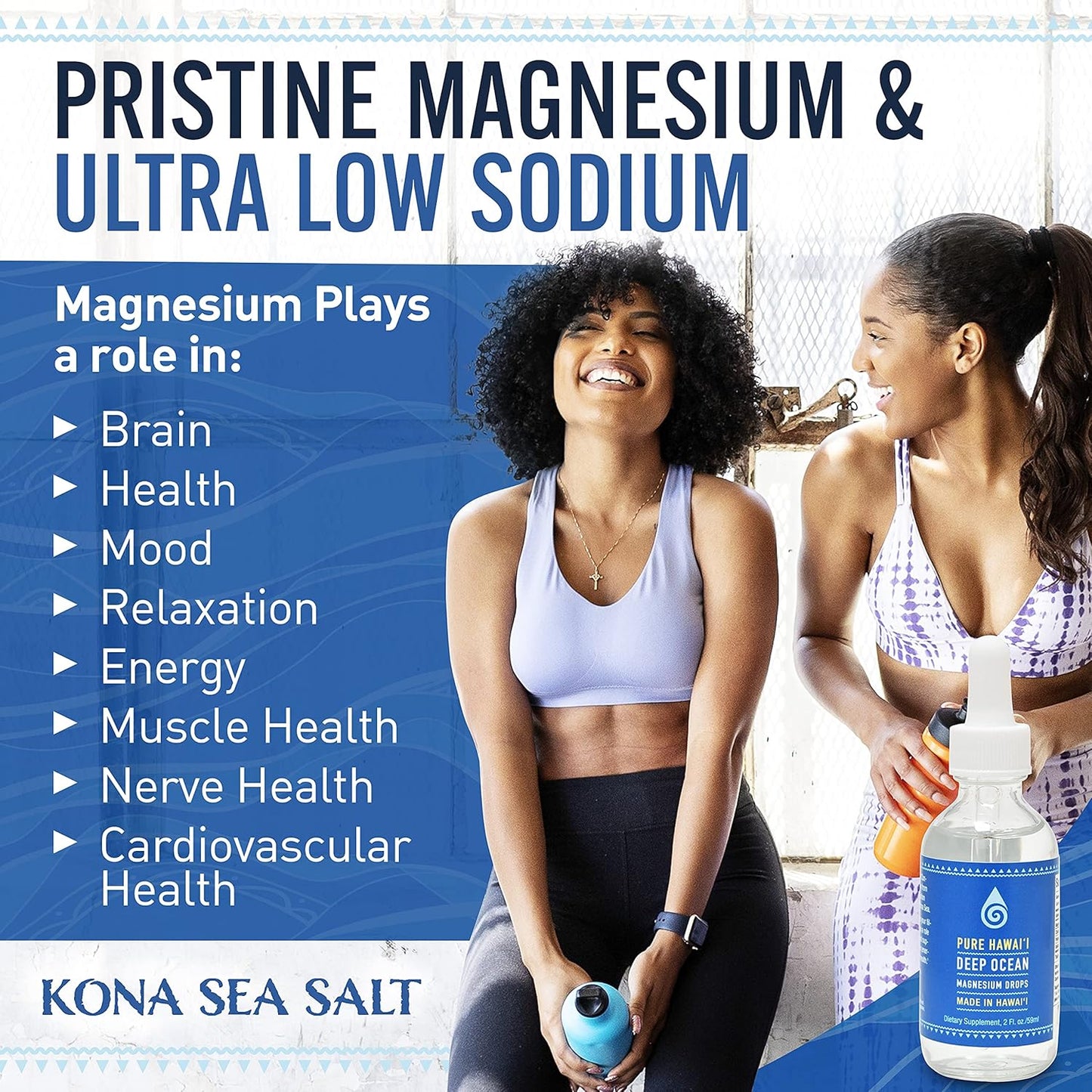 Hawaiian Kona Sea Salt Liquid Drops with Magnesium & Trace Minerals - 2 Fl. Oz - Supports Brain, Mood, Muscle, Nerve, & Heart Health