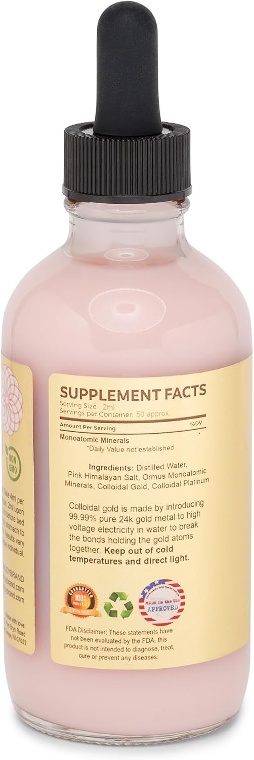 Hawaiian Pink Ormus Monoatomic Gold Concentrate with 24k Colloidal Gold - Blood Cleanser Detox - Vortexed 528hz Harmonically Structured