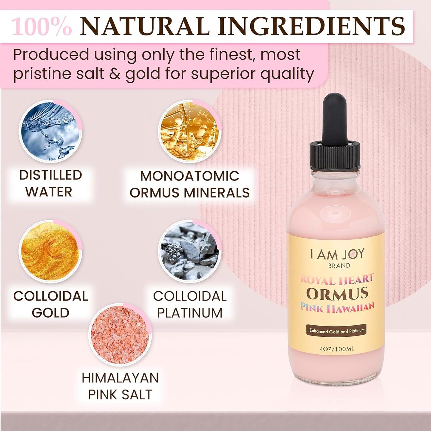 Hawaiian Pink Ormus Monoatomic Gold Concentrate with 24k Colloidal Gold - Blood Cleanser Detox - Vortexed 528hz Harmonically Structured