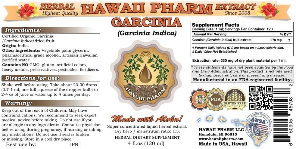 HawaiiPharm Garcinia Indica Liquid Extract - 2 oz Bottle