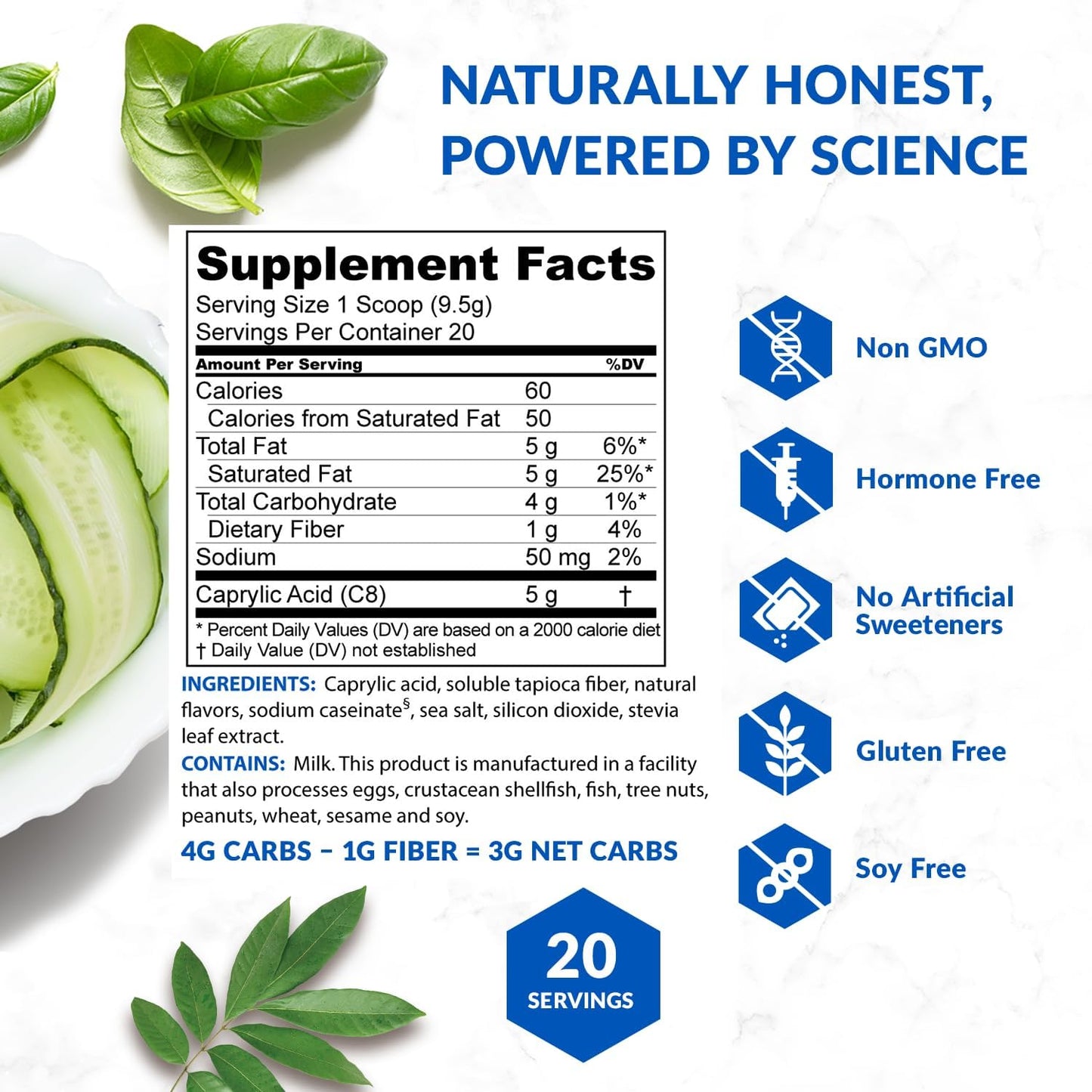 Hazelnut BioTrust Keto Elevate: Pure C8 MCT Oil Powder for Clean Energy & Mental Focus - Non-GMO Ketogenic Diet Supplement & Paleo Coffee Creamer (20 Servings)